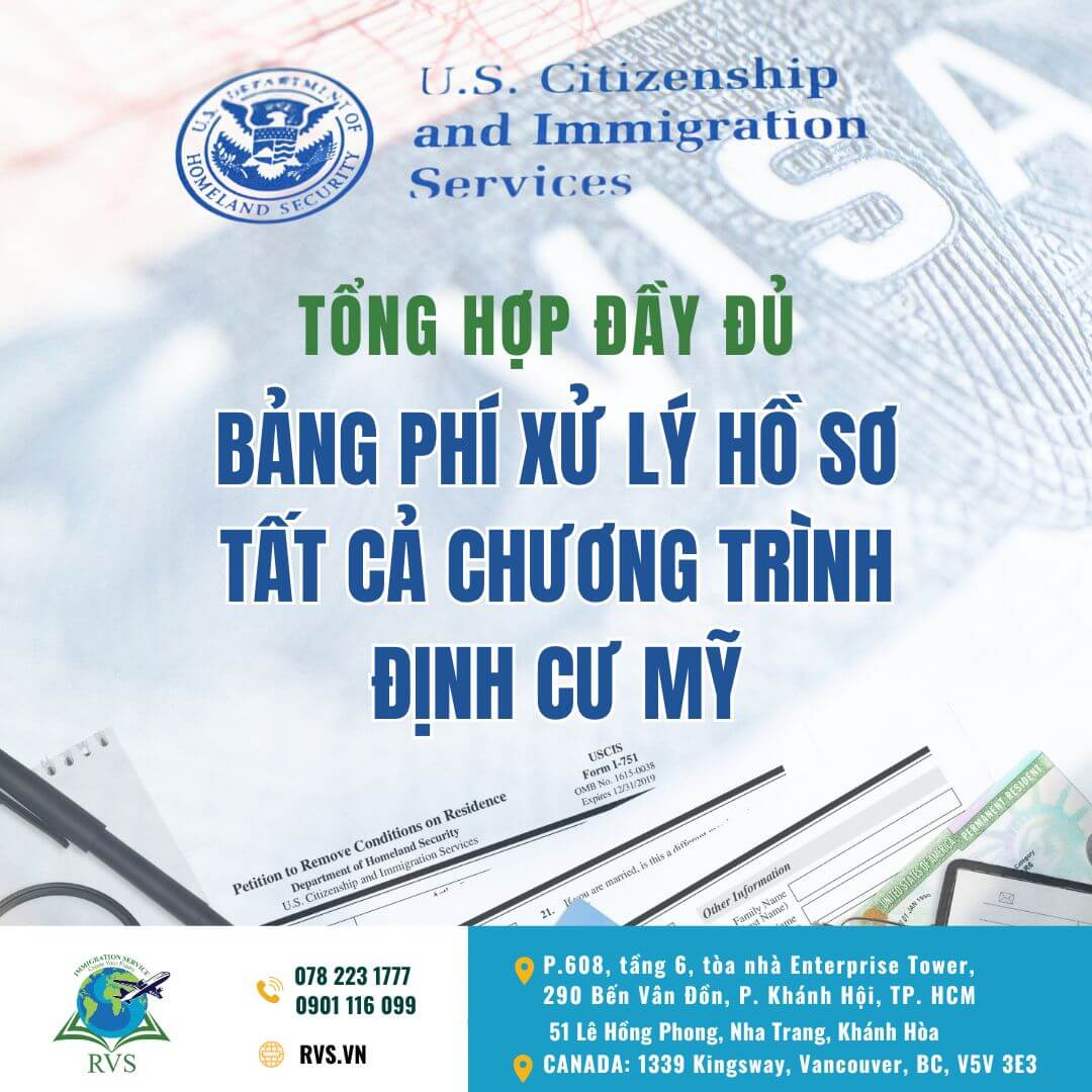 Bảng phí tất cả chương trình định cư Mỹ