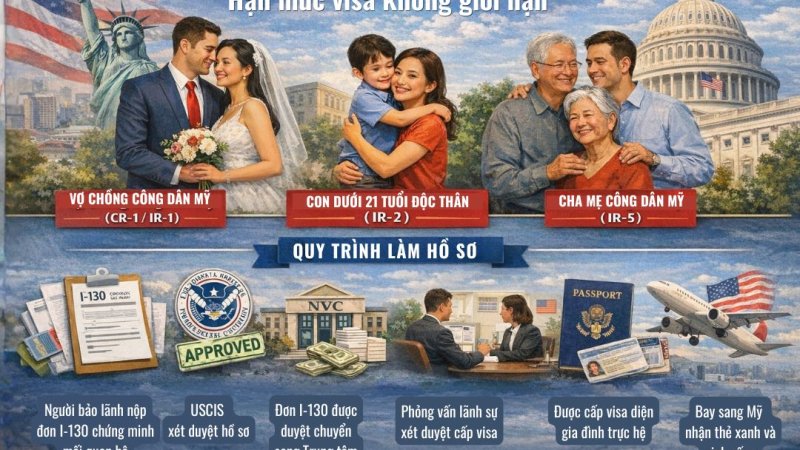 Bảo lãnh định cư Mỹ diện gia đình thân nhân trực hệ