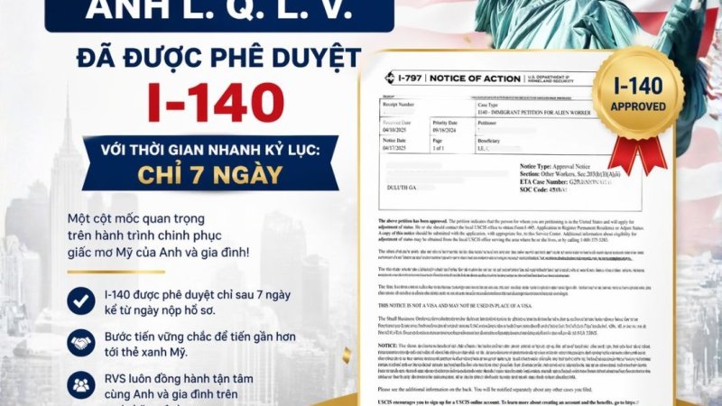 Đơn I-140 được chấp thuận chương trình EB3 định cư Mỹ