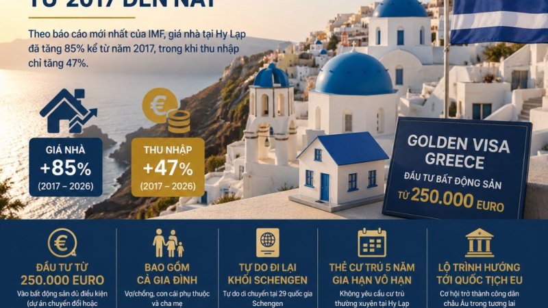 Giá nhà Hy Lạp tăng trong nhiều năm qua mang đến lợi nhuận cho nhà đầu tư Golden Visa