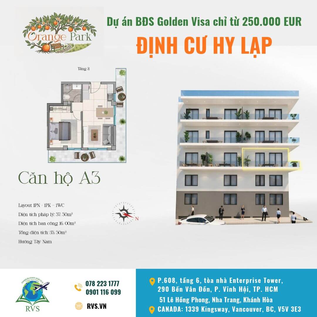 Read more about the article Căn hộ A3 – Orange Park – Dự án Bất động sản Golden Visa Hy Lạp